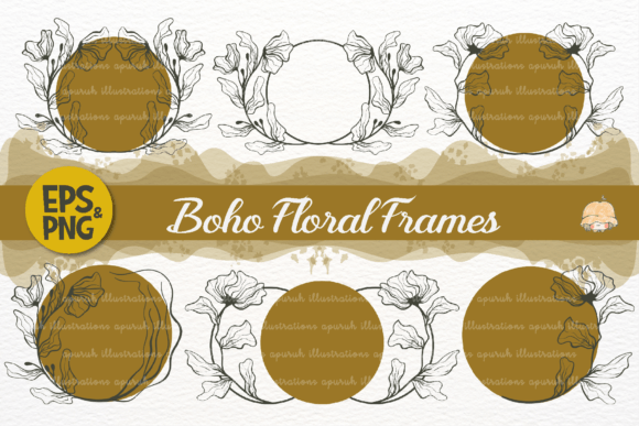 Boho Floral Round Frames for Creative Projects