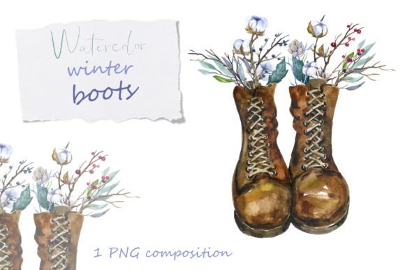 Watercolor Clipart: Artistic Boots with a Floral Touch