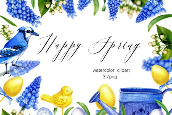 Watercolor Spring Clipart: Muscari Blue & More